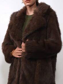 Women's Regular Sleeve Faux Fur Coat, Fluffy, Warm, With Collar Long Sleeve Design