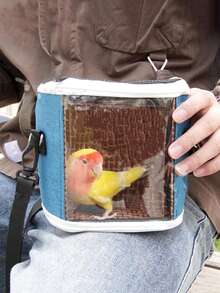 1 件便携式宠物笼，透气斜跨仓鼠/鹦鹉笼，爬虫网状旅行笼，透明散热垫，可拆卸，适合所有季节 - 藍色 - 查看 2