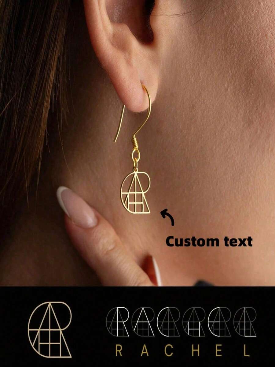 1 对定制名字标志耳环，简约个性化，优雅独特，适合日常佩戴，节日礼物（同名图案并非独特）