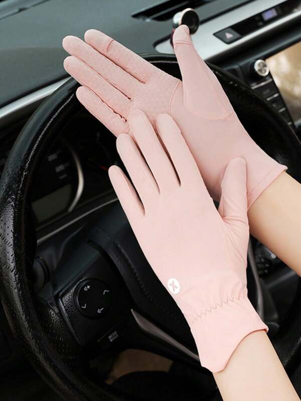 1pc Multicolor Ice Silk UV Protection Gloves For Women, Elastic Breathable Anti-Slip Thin Long Sunblock Gloves For Outdoor Use, Suitable For All Seasons