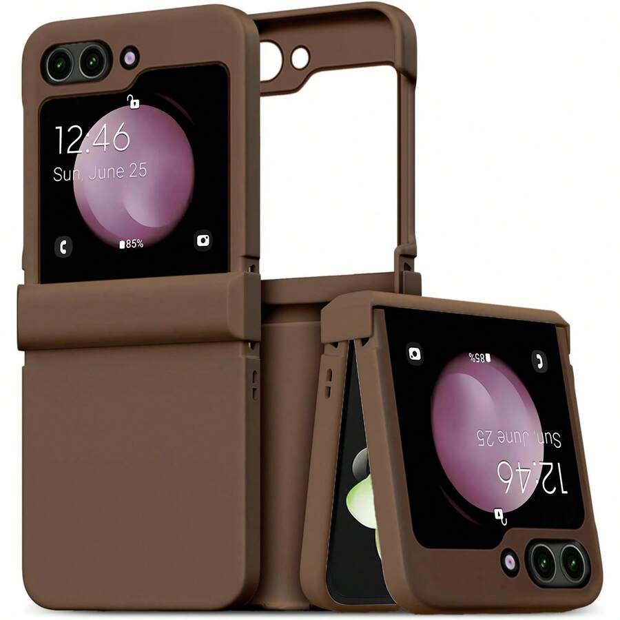 keshengtai 1 Ốp lưng điện thoại màu kẹo bản lề toàn diện tương thích với Samsung Galaxy Z Flip7, 7FE, 6, 5, 4, 3, 5G Chống nước, chống sốc, chống rơi, chống trầy xước - Cà phê - Xem 1