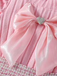 2pcs Set Jumper Sweater & Skirt, 3D Bowknot & Grid Mesh Skirt, Elegant & Comfortable - Pink - View 3