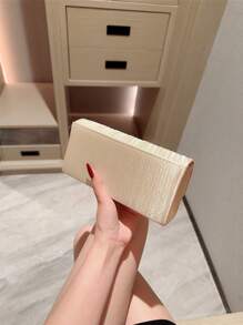 时尚优雅迷你翻盖褶皱方形斜挎包，带链条 - 杏色 - 查看 8