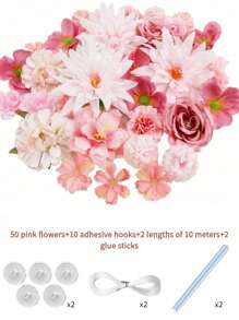 1pc Monochrome Series Floating Artificial Flowers Curtain, Creative Photography Prop, Indoor Outdoor Floral Decor, Plastic Fake Flower Petals Waterfall, Romantic Wedding Backdrop, 3-10cm Random Size, Decoration Material Pack