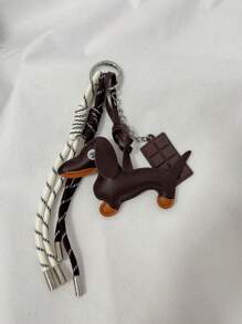 Porte-clés de baseball personnalisé, pendentif de sac, cordon tressé, accessoire de pendentif avec un chien teckel au chocolat, cadeau petit et intéressant peu coûteux, convient pour la petite amie, les amis, pendentif de sac (couleur des yeux aléatoire)