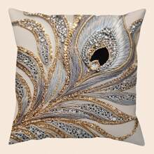 1 Stück eleganter, komfortabler Kissenbezug mit Goldfedern Muster, abstrakter beige & grauer Landhausstil Kissenbezug für Schlafzimmer, Esszimmer, Wohnzimmer, Sofa, Kissenfüllung nicht enthalten, verschiedene Größen