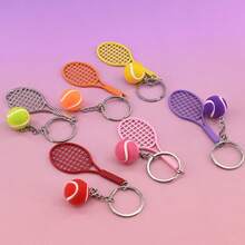 1 件男士仿网球钥匙扣，微型编织毛绒网球拍钥匙圈，体育纪念品金属吊坠礼物，送给兄弟/最好的朋友学校汽车配件可爱哥特 Y2k