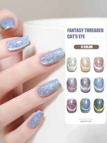 6PCS 2025 New Fruit Sea Water Blue-Green Fine Magnetic Powder Cat Eye Gel Nail Polish 12ml, Spring And Summer Ice Transparent Magnetic Nail Art Set, Includes Base Coat And Top Coat, Requires UV Lamp, Holographic Transparent Colors For Work/Commute/Dating, Hot-Selling 6-Color Set, Salon-Grade 28-Day Durability, Internet Celebrity Nail Design.