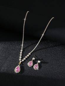 闪亮锆石新娘首饰套装 - 耳环和项链组合，水钻首饰套装