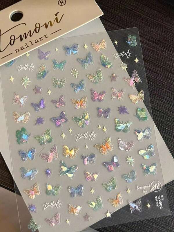 3pcs Butterfly Wing Iridescent Nail Stickers, Premium Flat Manicure Decals, Colorful Butterfly Nail Stickers