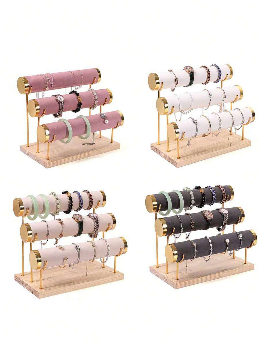 1 件木制多层手链展示架，珠宝支架，天鹅绒表面