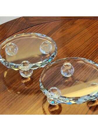 1PC Mult-Purpose Crystal Glass Jewelry Tray,Round Lace Diamond Cut Crafts Display Mascot Jewelry Tray Multi-Purpose Crystal Glass Base For Women Storage Organizer Travel Essentials Back To School Dormitory Storage