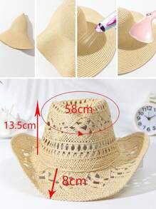 1 Peça Chapéu do Panamá Boêmio de Cor Sólida com Contas e Recortes, Chapéu de Sol Decorativo Casual com Proteção UV, Moda Combinável para Atividades ao Ar Livre, Todas as Estações