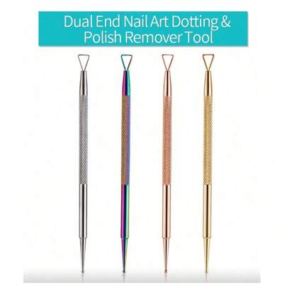 1/4 pièces Outils d'art des ongles en acier inoxydable à double extrémité, outil à pointer, pince à strass, lime à ongles pour le retrait du vernis à ongles
