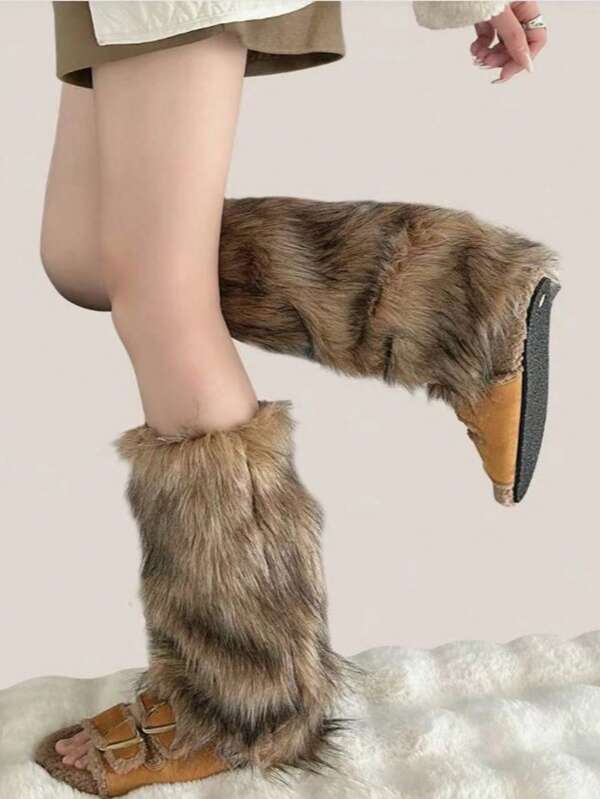 1pair Retro Faux Fur Thermal Socks - Retro Modern Winter Boots For Women's Party Socks