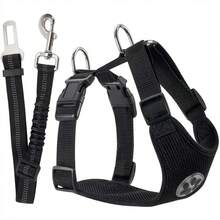 Dog Harness Vest With Safety Leash, Adjustable Pet Chest Strap, Dual-Layer Breathable Mesh Material, Car Safety Seatbelt Included - Black - View 10