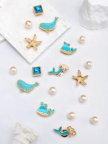 18pcs Marine Style Hollow Out Clogs Charms Set, Including Whale, Mermaid, Starfish Etc., Removable Decorative Buttons For Hollowed Sandals & Slippers, Suitable For All Seasons, Gift For Holidays - Gold - View 3