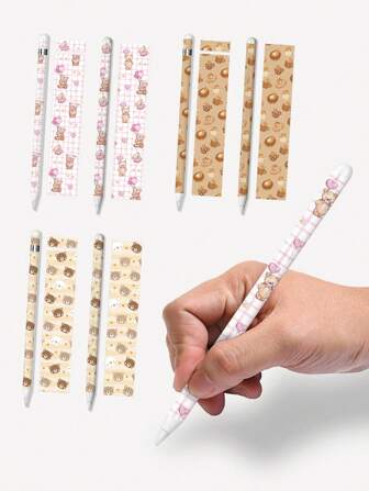 2pcs Cute Bear Pattern Apple Pencil Skin Sticker, Made Of High-Quality Waterproof & Scratch-Resistant PVC Material, Fit Compatible With Apple Pencil (1st Gen), Add Personalized Decoration And Protect Apple Pencil Surface, Peel And Stick, 2.7*6.65inch/16.9X7cm