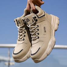 GUYISA Steel Toe Safety Boots, High Top Anti-Crush Anti-Puncture Rubber & Plastic Sole, 4 Seasons, Construction Worker Style Men's Safety Shoes - Khaki - View 2