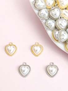 10 件简约优雅人造珍珠镶嵌心形吊坠优雅迷人的锁骨链颈链项链手链耳环服装装饰 DIY 心形合金吊坠 - 适合日常佩戴和送礼，适合周年纪念、生日或情人节