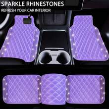 5 Pcs Bling Leather Car Mats Shining Artificial Diamond Floor Mats Crystal Rhinestone Sparkly Glitter Carpet Anti-Slip Waterproof Pad Universal Fit For Automotive SUV, Sedan, Van, Girl Women - Đá giả da màu tím - Xem 3