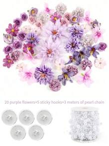 1pc Monochrome Series Floating Artificial Flowers Curtain, Creative Photography Prop, Indoor Outdoor Floral Decor, Plastic Fake Flower Petals Waterfall, Romantic Wedding Backdrop, 3-10cm Random Size, Decoration Material Pack