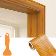 1 件 15cmx5m 自粘木纹修复胶带壁纸贴纸，用于门框边缘贴纸，木门盖可隐藏损坏并装饰可剥离粘贴的可拆卸墙壁盖，适用于窗台、书桌、橱柜、衣柜