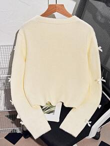 Feminine Bow-Tie Knitted Cardigan For Women, Soft And Fluffy, Autumn And Winter, Round Neck, Casual And Versatile - Yellow - View 3