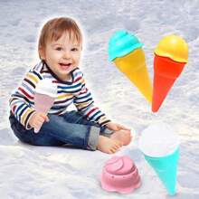 4 件/5 件儿童和青少年沙滩玩具冰淇淋沙模具及配件，沙雪玩具模具套装（冰淇淋桶和盖子颜色随机搭配）