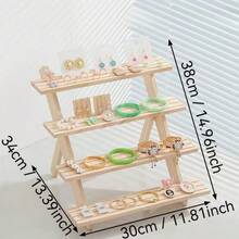 1pc Wooden Stepped Jewelry Display Stand, Creative Accessories Exhibit Rack, Jewelry Trinket Organizer, Desktop Display Holder, Minimalist Wooden Storage Rack - Apricot - View 13