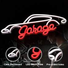 Garage Neon Sign, LED Wall Hanging Decor For Garage, Workshop, Man Cave - Ideal Gift For Dad And Auto Enthusiasts, Plastic Material, Switch Controlled, USB Powered, Non-Variable Single Hue