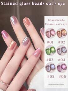 6PCS 2025 New Fruit Sea Water Blue-Green Fine Magnetic Powder Cat Eye Gel Nail Polish 12ml, Spring And Summer Ice Transparent Magnetic Nail Art Set, Includes Base Coat And Top Coat, Requires UV Lamp, Holographic Transparent Colors For Work/Commute/Dating, Hot-Selling 6-Color Set, Salon-Grade 28-Day Durability, Internet Celebrity Nail Design.