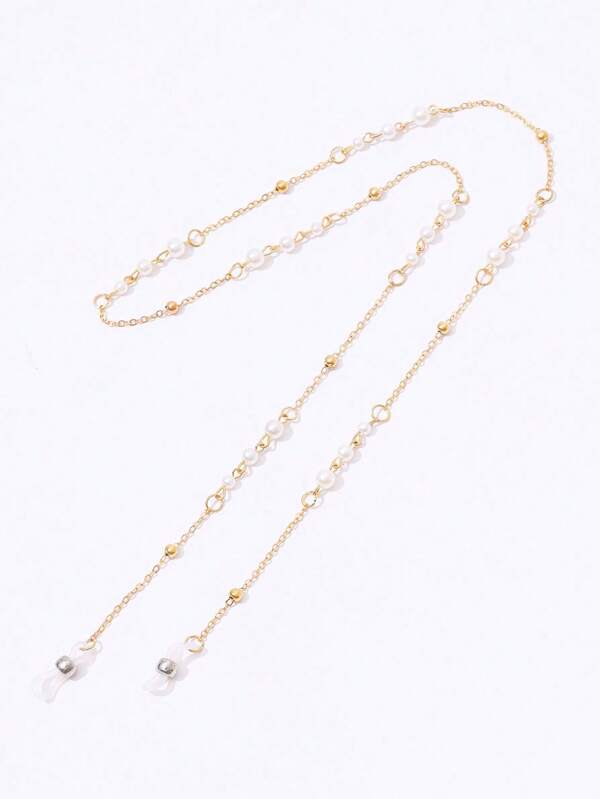 1 szt. Sztuczna perła damski łańcuszek do okularów, wakacje na plaży USE łańcuszek do okularów przeciwsłonecznych, akcesoria do okularów dla kobiet, łańcuszek do okularów dziewczęcych, łańcuszek do okularów do czytania