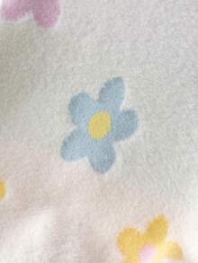 女孩可爱花卉短款针织开衫，人造毛皮饰边，适合春秋冬季休闲穿着 - 白色 - 查看 9