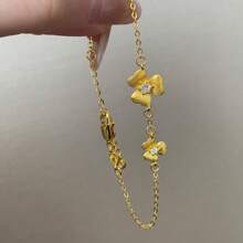 1 Piece Classic Brushed Clover Petal Gold Plated Women's Bracelet, Fashion Women's Gold Bracelet
