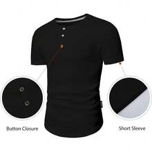 Men's Muscle Slim Henley Shirts Crewneck Longline-Shirt Gym Workout Athletic Shirt Tees With ButtonA Valentine's Day DHUB - Gói-đen/xanh - Xem 7
