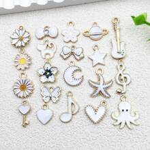 20/200 件 10 色新款时尚珐琅散装花朵心形什锦饰品可爱镀金吊坠适用于 DIY 手链项链耳环珠宝制作工艺配件 - 混合 - 查看 13