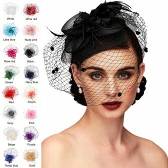 1 pieza Sombrero Fascinador con diadema de plumas, tocado para fiesta de té para mujeres, sombrero Derby con clip para niñas y mujeres, ideal para Halloween