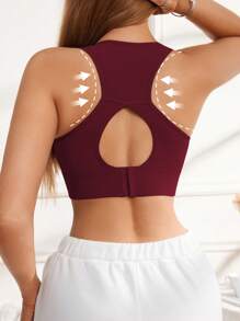 1 szt. damski czerwony, oddychający biustonosz sportowy typu racerback z wyjmowanymi wkładkami, bez fiszbin i wygodny