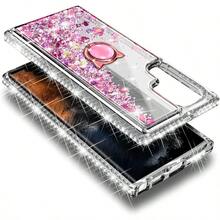 NGB Supremacy Compatible With Samsung Galaxy S24 Ultra Case With Tempered Glass Screen Protector Ring Holder Wrist Strap Girls Women Glitter Floating Liquid Cute Case Rose Gold - RoseGold - View 5