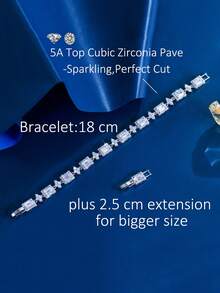 1 件女式闪亮白银镀 CZ 长方形网球链手链，新娘方晶锆石首饰，适合新娘、婚礼、订婚、宴会、派对、伴娘、圣诞节礼物