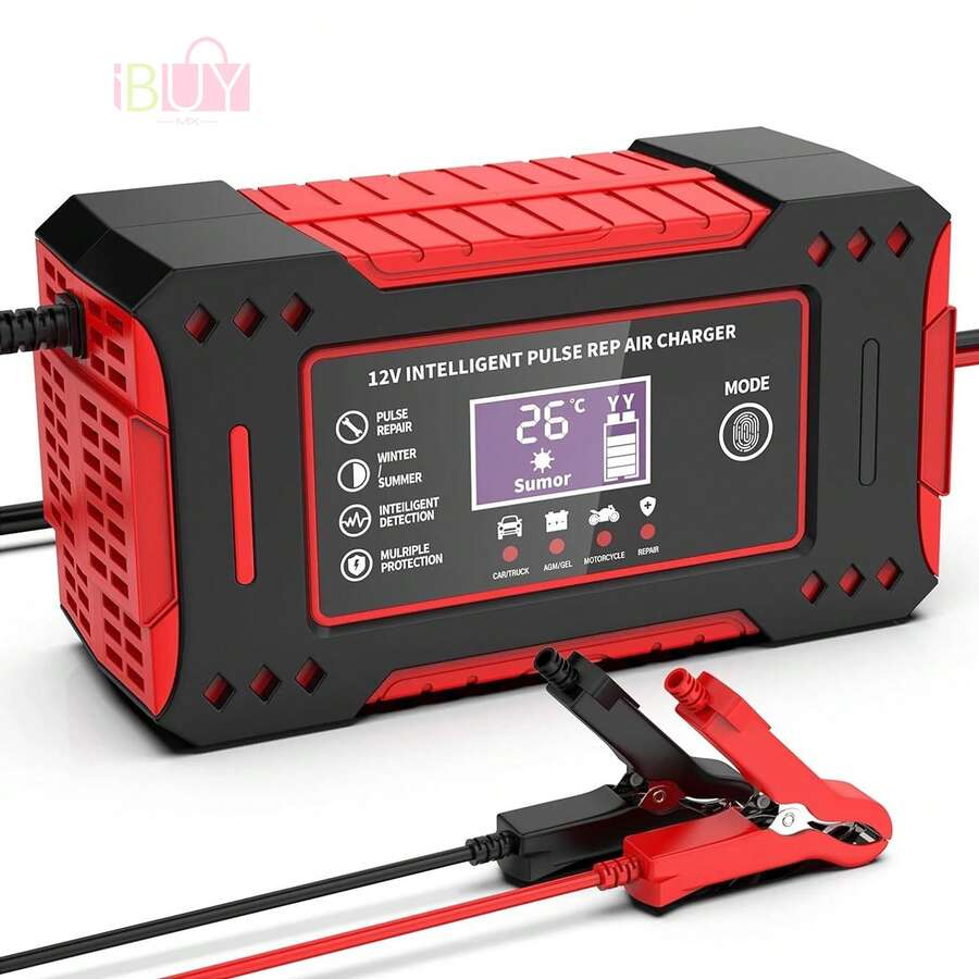 Cargador Inteligente Para BateríA, Cargador De Baterias Inteligente Para Auto, Cargador De BateríA De 12 V, Cargador De BateríA, Cargador De BateríA De Coche, Cargador De BateríA De Plomo-áCido Con Pantalla Led, Cargador De BateríA Inteligente, Desulfurador De BateríA De Coche, Cargador De BateríA Inteligente Totalmente AutomáTico, Mantenedor De BateríA, Cargador De BateríA De Coche Inteligente De 12 V, Cargador De BateríA De Plomo-áCido PortáTil De 12 V,  Dispositivo De Carga De BateríA De Plomo-áCido, Cargador De BateríA De 4 Etapas, BateríA De Plomo-áCido Para ReparacióN De BateríAs De Motocicleta, Mantenedor De BateríA Inteligente Con CompensacióN De Temperatura, Con CompensacióN De Temperatura, Con Pantalla Lcd, Cargador De Coche Inteligente, BateríA De Coche, Mantenedor De BateríA,Para BateríAs De Plomo-áCido,Para AutomóViles, Camiones Y Motocicletas (Negro) - Negro - Ver 1