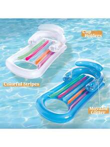 一体式充气折叠沙滩床 - 舒适的水上浮床，配有柔软的垫子，便携、轻便，适合泳池派对、水上乐趣和夏季户外活动、沙滩必需品、沙滩配件 - 彩色 - 查看 3