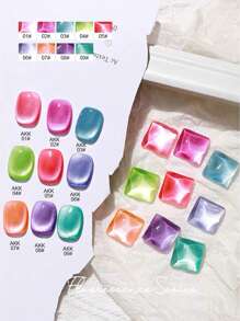 6PCS 2025 New Fruit Sea Water Blue-Green Fine Magnetic Powder Cat Eye Gel Nail Polish 12ml, Spring And Summer Ice Transparent Magnetic Nail Art Set, Includes Base Coat And Top Coat, Requires UV Lamp, Holographic Transparent Colors For Work/Commute/Dating, Hot-Selling 6-Color Set, Salon-Grade 28-Day Durability, Internet Celebrity Nail Design.