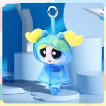 Powerpuff Girls Raincoat Plush Keychain, Bubbles Buttercup Blossom Raincoat Plush Toy Hanging Charms, Cartoon Character Raincoat Cute Bag Charms - 淺藍色 - 查看 2