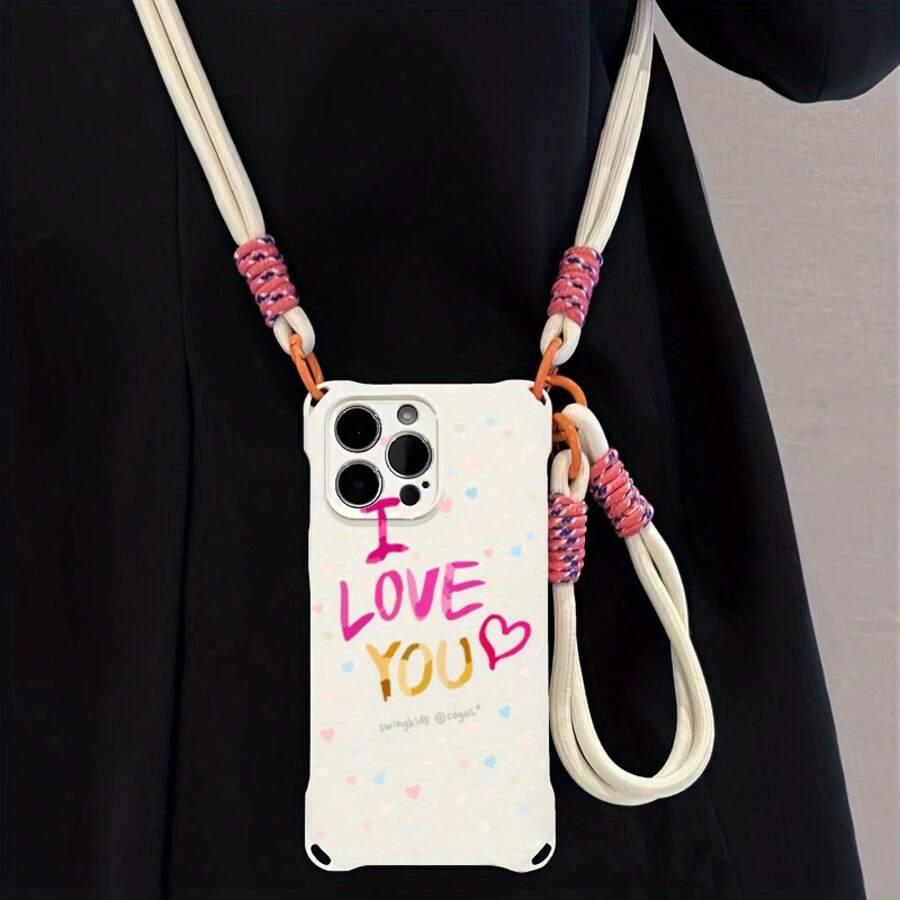 Funda para teléfono 1 pieza Una elegante correa para el hombro tipo bandolera, patrón Correa para el hombro tipo bandolera Correa de mano anticaída de cuatro esquinas Funda protectora para teléfono móvil Puede colgarse hacia atrás Funda para teléfono móvil suave adecuada para la serie 12 13 14 15 16 Pro Pro Plus - - Colores mixtos 1 - Ver 1