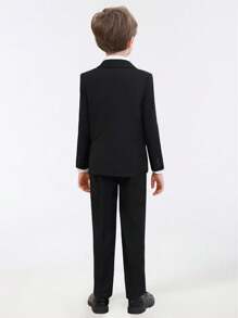 Traje para niños de 4 piezas, conjunto de traje de tuxedo para niños pequeños, atuendo de pajecito para bodas, que incluye blazer, pantalones, camisa y corbata, traje formal para niños de talla 4 a 14 años, color negro