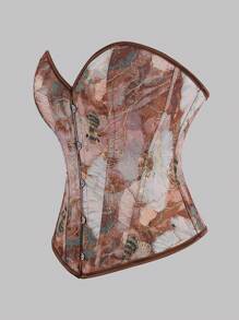 1pc Women Vintage Palace Style Stretchy Corset Top, Bee Jacquard Corset, New Boned Bandeau Crop Top For Special Occasions, Spring