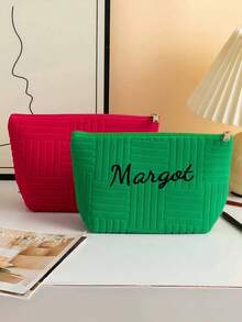 Personalized Embroidered Name Cosmetic Bags, Sanitary Napkin Storage Bags, Travel Cosmetic Bags, Personalized Storage Bags, Multi-Functional, Decorative, Lettered, Solid Color, Exquisite, Stylish, Retro, Modern, Colorful, Casual, Basic Style, Soft, Unique, Customizable, Personalized, Customized, Suitable For Her, Girlfriend, She, Grandparents, Family, Boyfriend, Friend, Ideal Gifts For Mother's Day - 彩色 - 查看 5