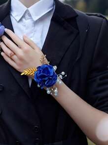 Flori bleumarin pentru încheietura mâinii și piept, accesoriu vestimentar pentru nuntă/evenimente formale/petrecere, recuzită pentru rochie de mireasă de studio foto